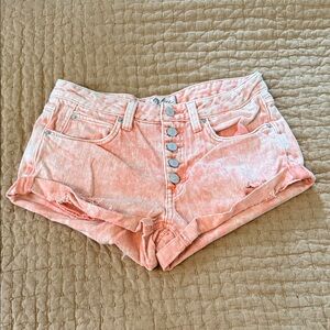 We The Free Washed Coral-Pink High-Rise Button-Front Jean Shorts